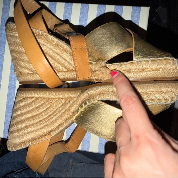 Tory Burch Gold and Tan Wedge Espadrille Sandals - Picture 4 of 9